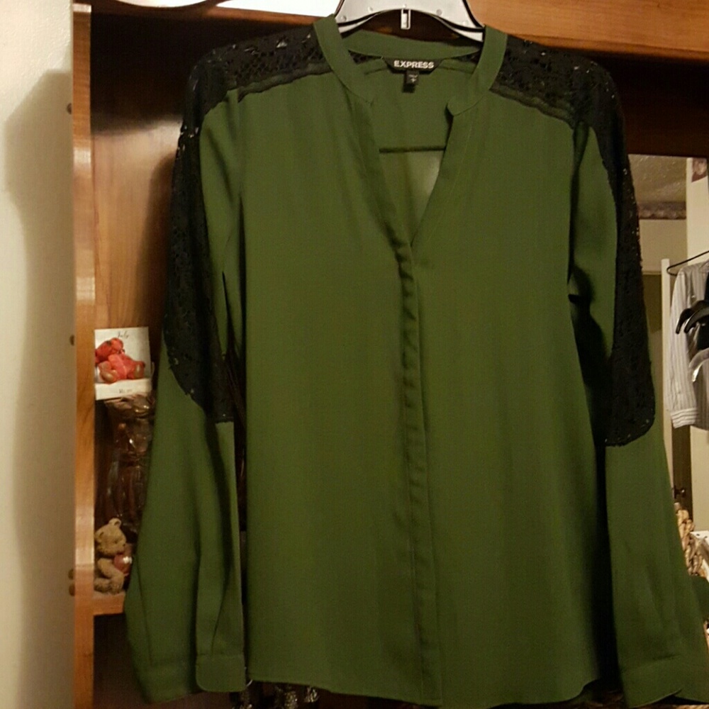 Express Slim Fit Lace Sleeve Blouse
